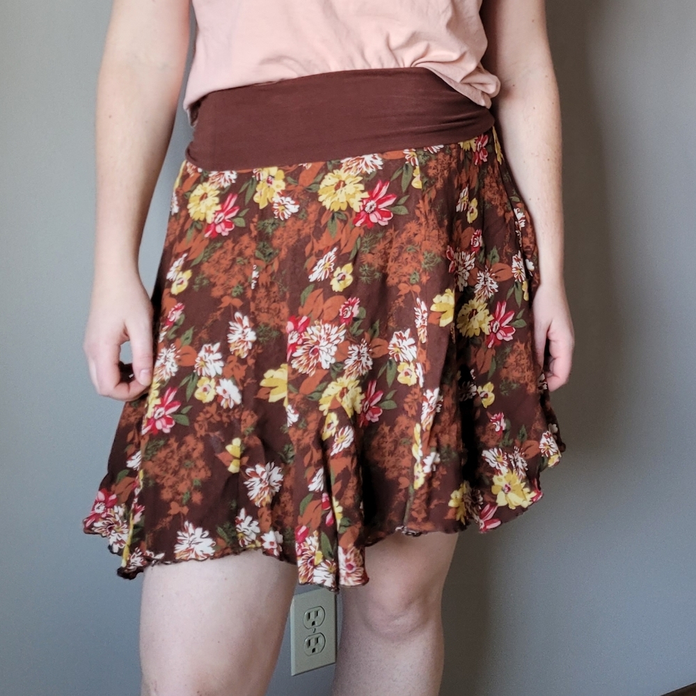 Cabi y2k brown floral mini skirt Reversible Skirt